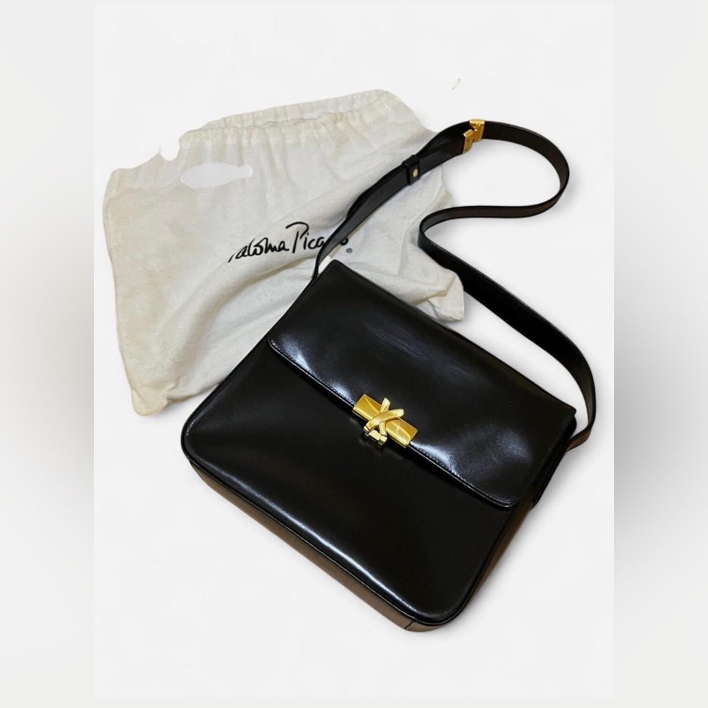 Paloma Picasso Black and Gold Structured Shoulder Bag